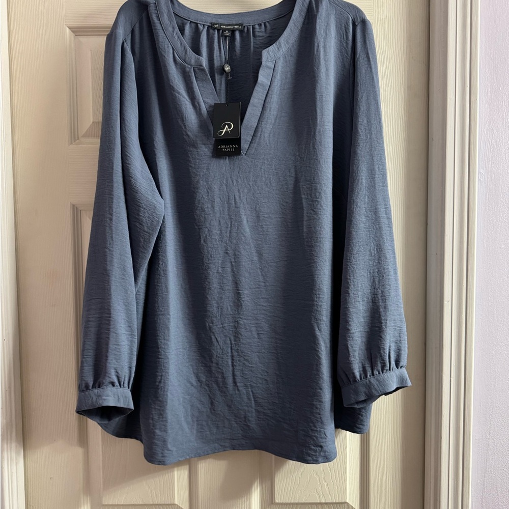 Plus Size 3X Adrienne Vittadini Blue Tunic Blouse brand new w/tags
